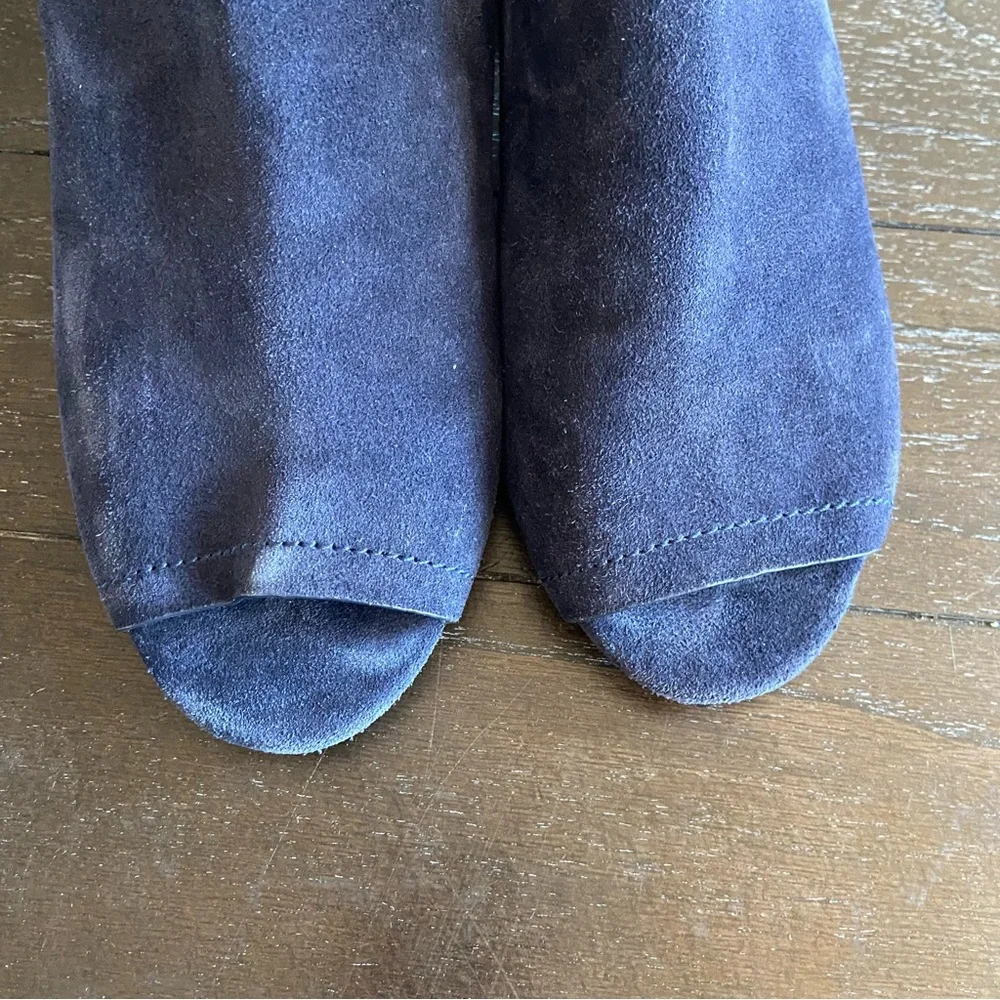 Splendid Navy‎ Blue Suede Leather Peep Toe Mules Sandals Heels Size 10